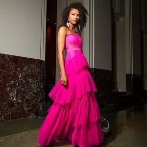 Next Up Corset Illusion Vibrant Fuchsia Layered Prom Dress size 7/8